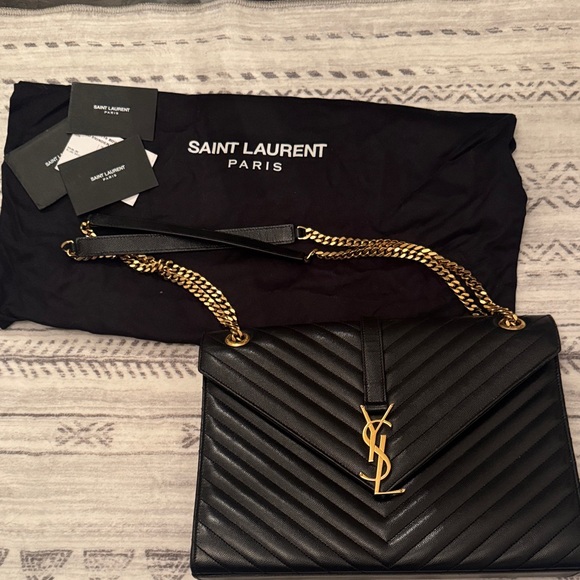Saint Laurent Black Chevron Shoulder Bag with Gold Chain - Picture 1 of 4